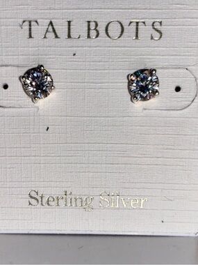 Talbots Sterling Silver Clear Sparkling Stud Earrings